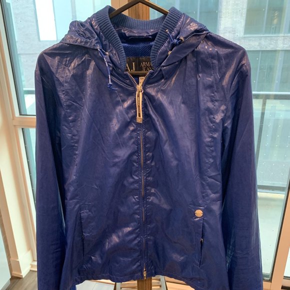 Bright Blue Lightweight Jacket Armani Jeans with retractable hoodie - Picture 1 of 12